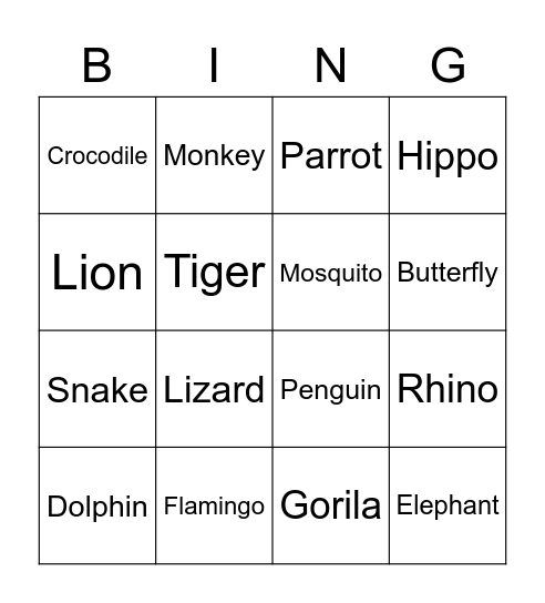 Animals! Bingo Card