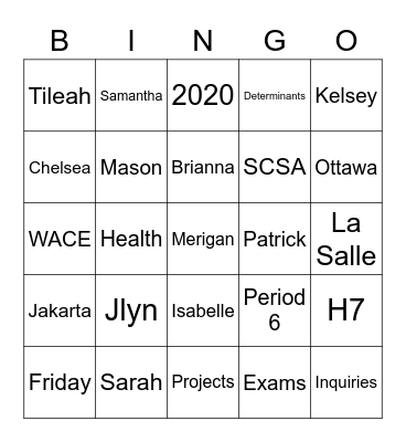 Health Studies Bingo Card