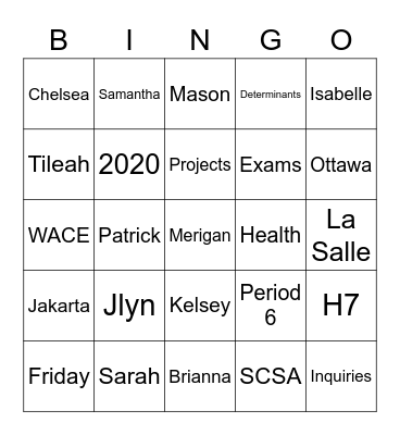 Health Studies Bingo Card