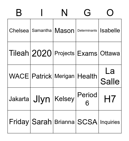 Health Studies Bingo Card