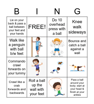 Gross Motor Bingo Card