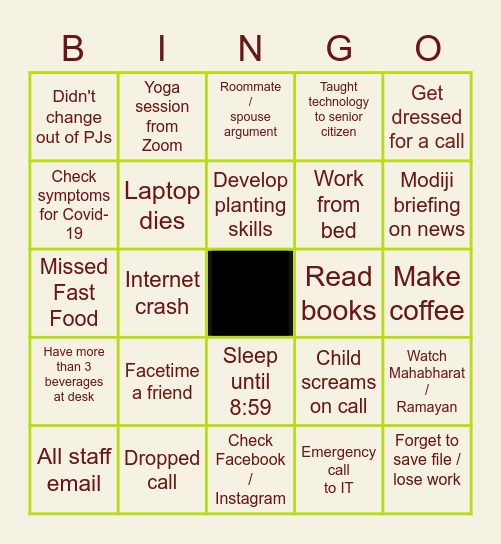 WFH BINGO Card