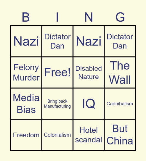 Politically Bingo Card