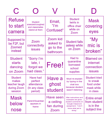 Hybrid Classroom Bingo Card