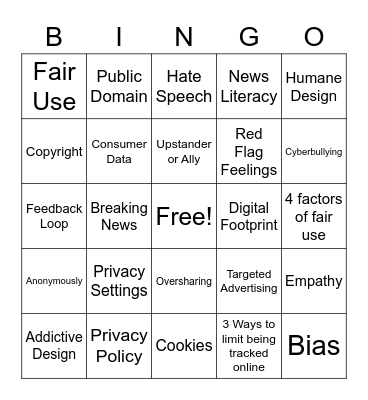 Digital Citizenship Review Bingo Card