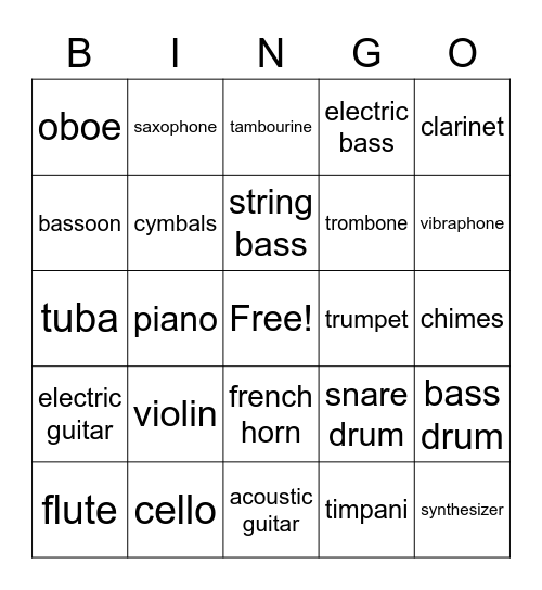 Instrument Bingo Card