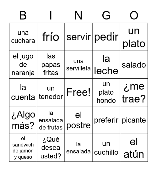 Capítulo 6 Vocabulario 1 (Exprésate 1) Bingo Card
