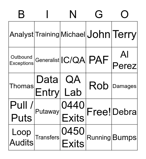 Team Building IC/QA Bingo Card