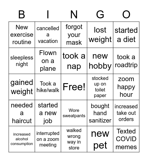 COVID19 Bingo Card