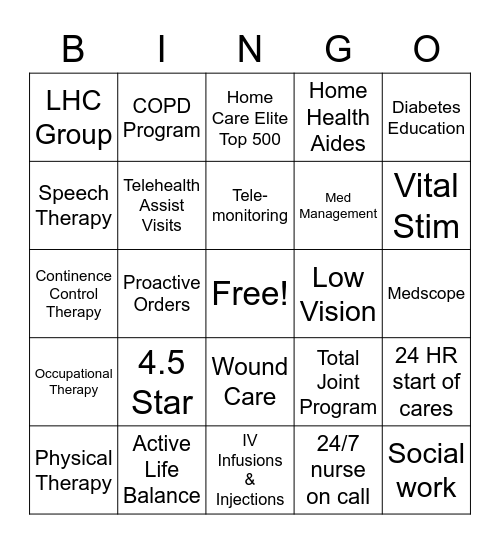 St. Mary's Home Health Bingo Card