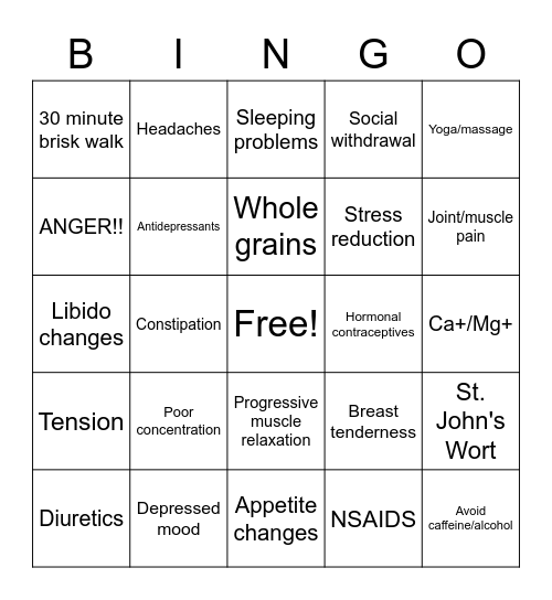 Don't talk to me, I have PMS!!!! Bingo Card