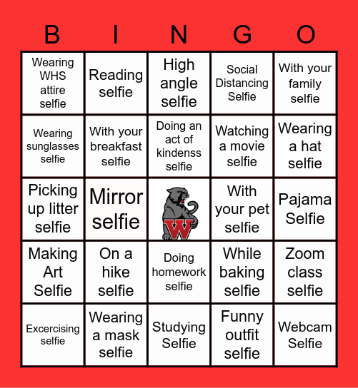 West High Selfie Bingo Card
