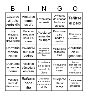 BINGO EN CASA: LA IMAGEN PERSONAL Bingo Card