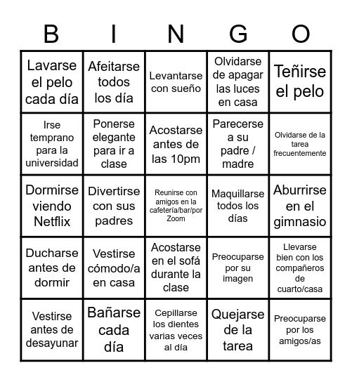 BINGO EN CASA: LA IMAGEN PERSONAL Bingo Card