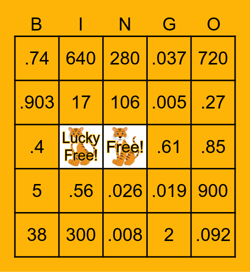 Place Value Bingo (Decimals) Bingo Card
