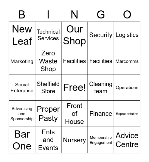 SU Team and Departments Bingo Card