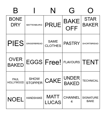 Bake Off Bingo Card