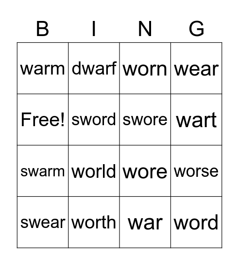 Week of 9/21 Spelling Bingo Card