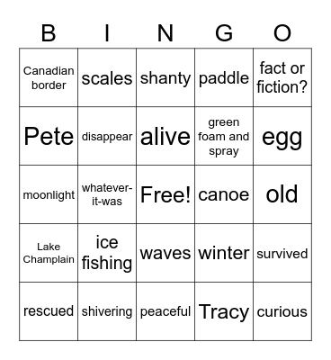 Champlain Monster Bingo Card