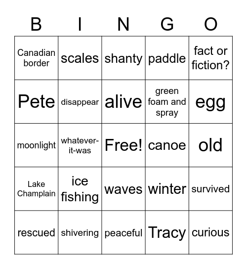 Champlain Monster Bingo Card