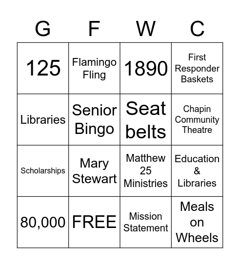 Chapin Woman's Club Bingo Card