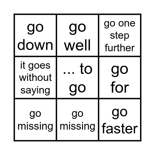 Expressions with go Bingo Card