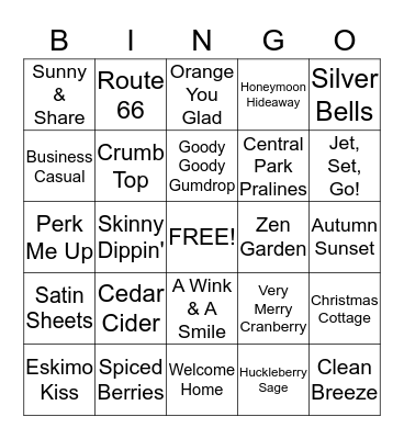 Scentsy Scents Bingo Card