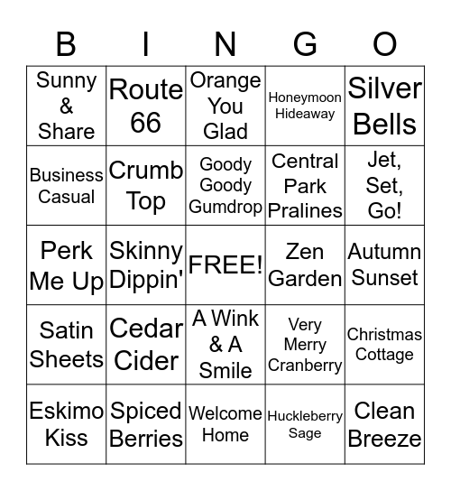 Scentsy Scents Bingo Card