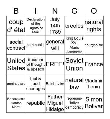 Enlightenment and Revolutions Bingo Card