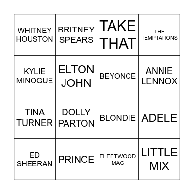 Music Bingo Card