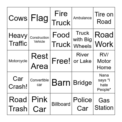 Highway Bingo Card