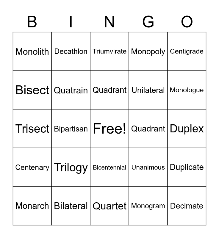 Vocabulary from Classical Roots: Lessons 1 and 2 Bingo Card