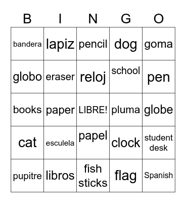 Classroom Objects Bingo Card