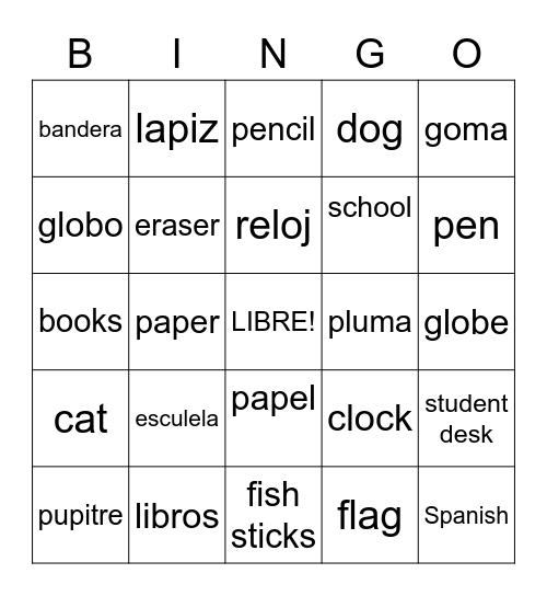 Classroom Objects Bingo Card