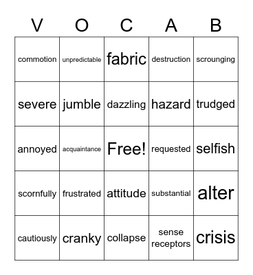 Vocabulary Bingo Card