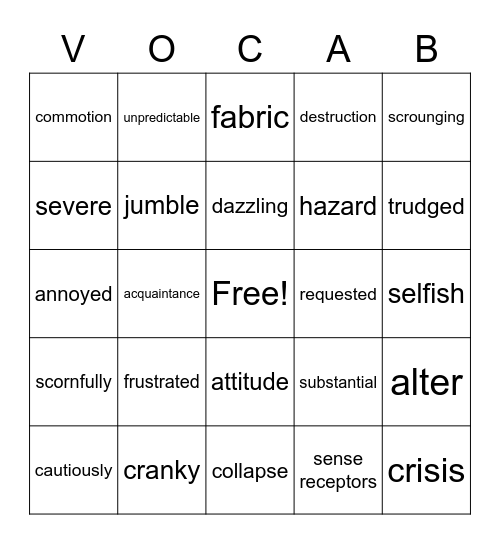 Vocabulary Bingo Card