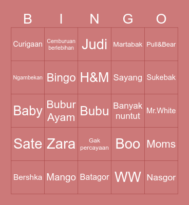 Bingonya Kici Bingo Card