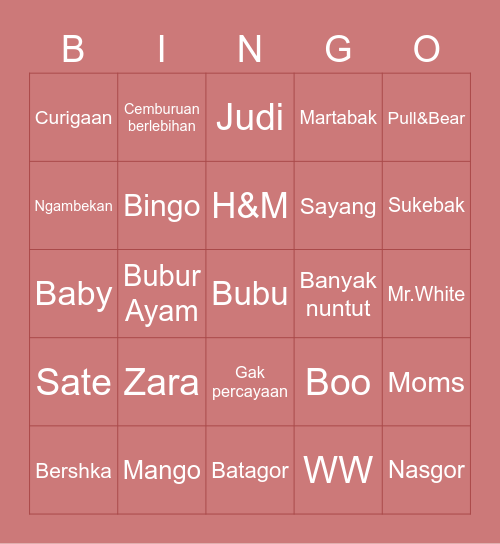 Bingonya Kici Bingo Card