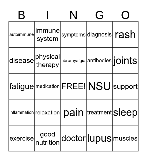 Fibromyalgia/Lupus Bingo Card