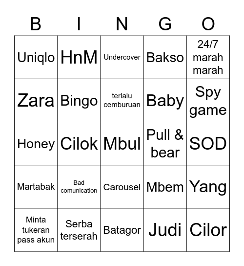 Bingo Hyunjae Bingo Card