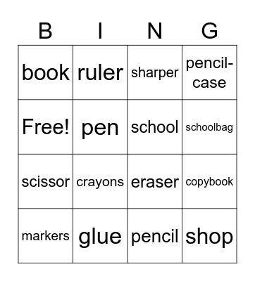 school things Bingo Card