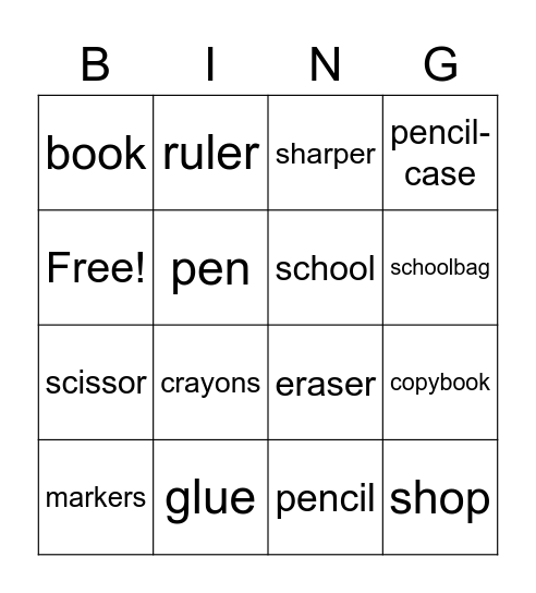 school things Bingo Card