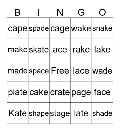 Long A Words Bingo Card