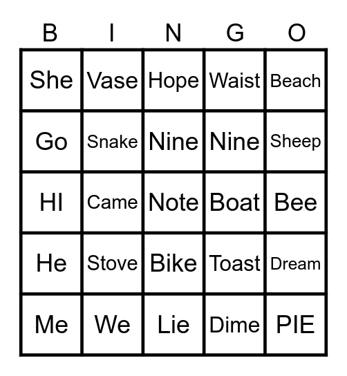 SPELLING WORDS Bingo Card