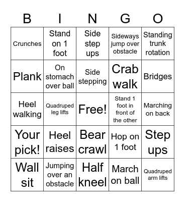 PT Bingo Card