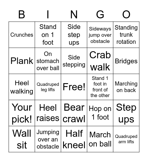 PT Bingo Card