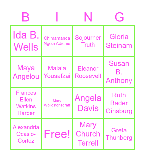 Famous Feminist Bingo Card