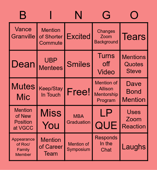 Farewell BINGO- Cherrelle Edition Bingo Card