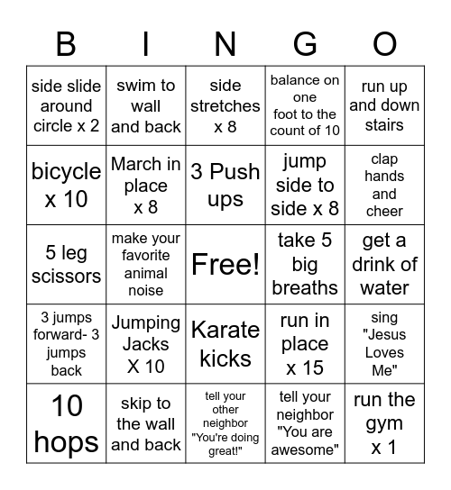 WCS PE BINGO Card