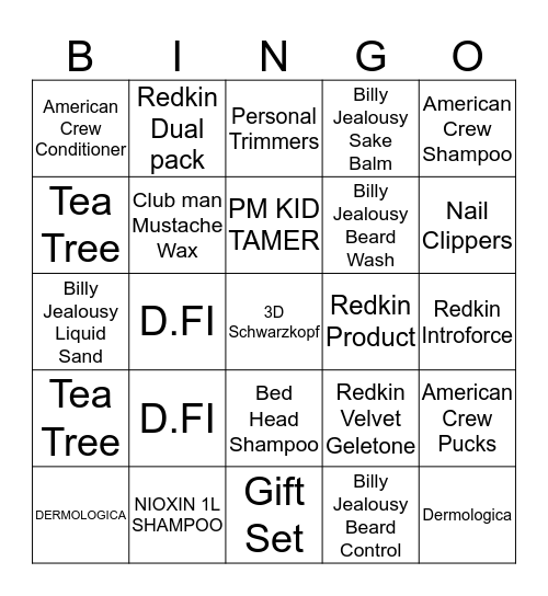 Product Bingo Reception  Bingo Card